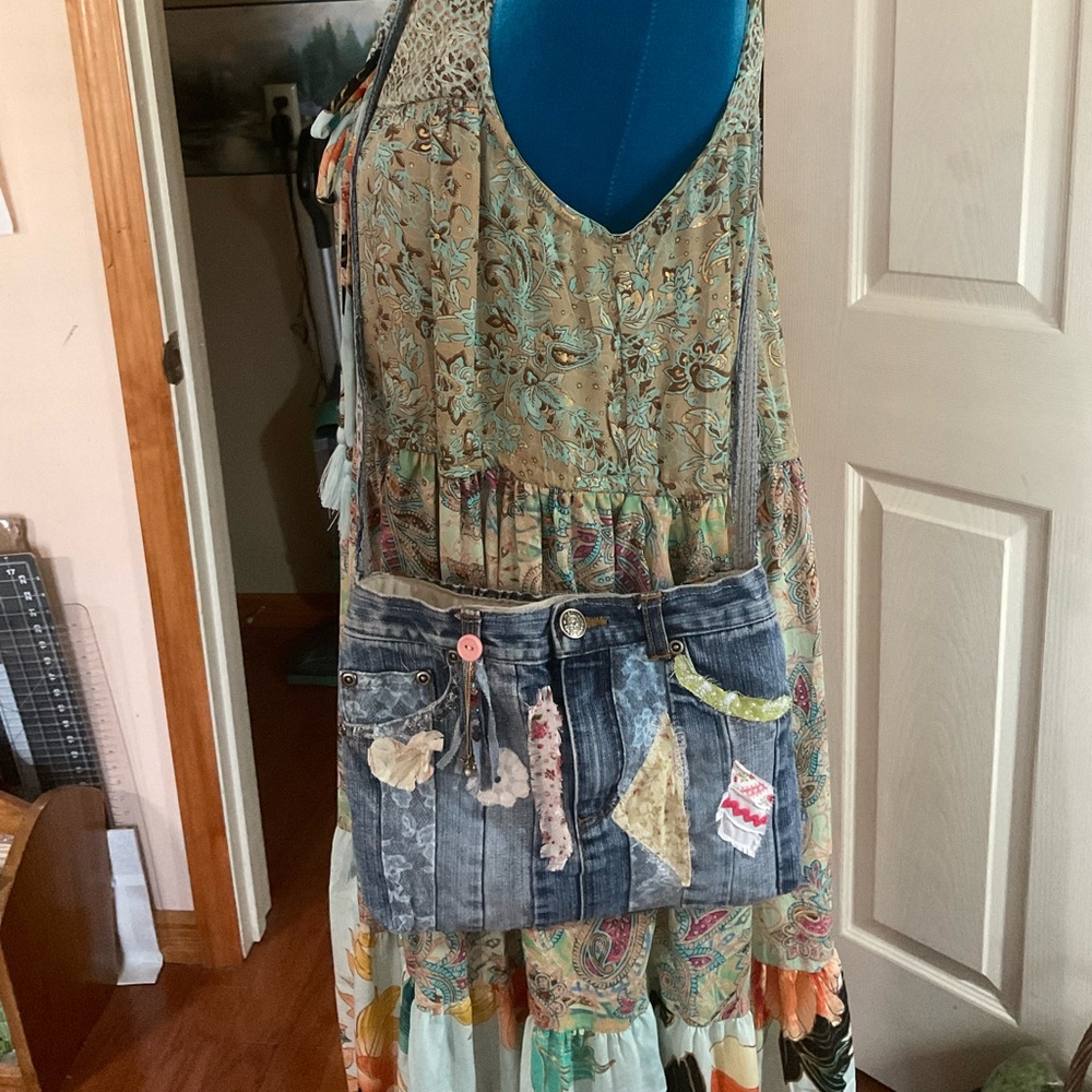 Handmade Upcycled handbag with shabby chic class and bohemian style.